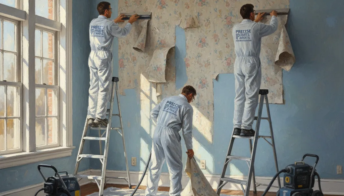 Wallpaper removal service in Kenosha, WI by Kenosha Paint Pros preparing walls for painting